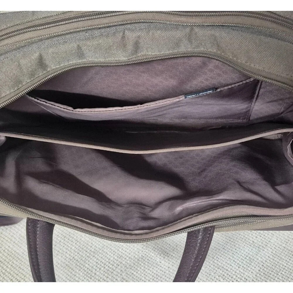 SOLO Green Canvas Brown Briefcase Laptop Case Messenger Bag Multi-Pocket